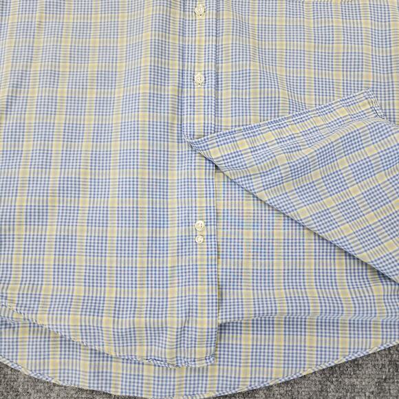 Vintage Brooks Brothers Shirt Mens Large Blue Yellow Plaid Woven Button Down USA - Picture 11 of 12